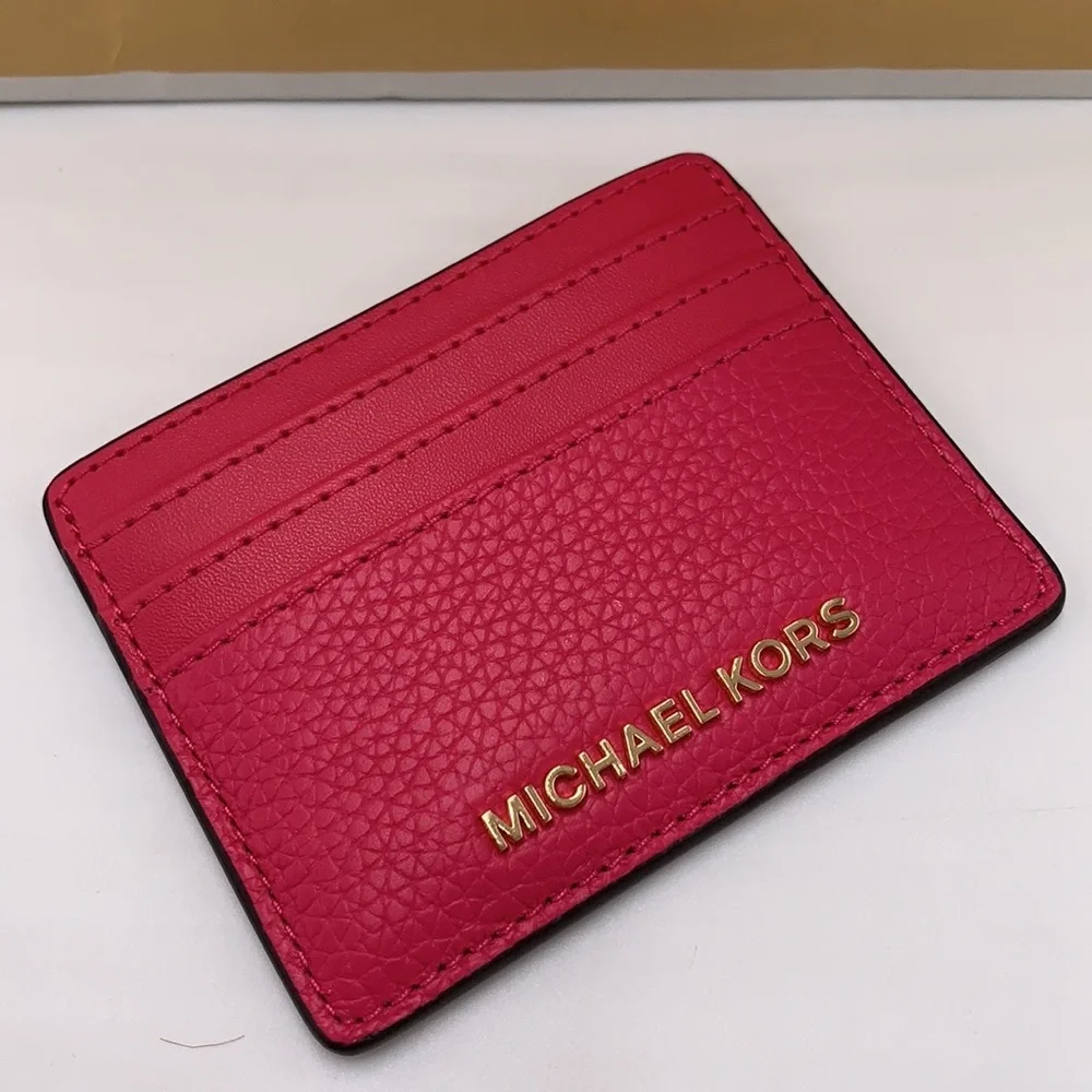 MICHAEL KORS Large Pebbled Leather Card Holder Case Electric Pink NWT